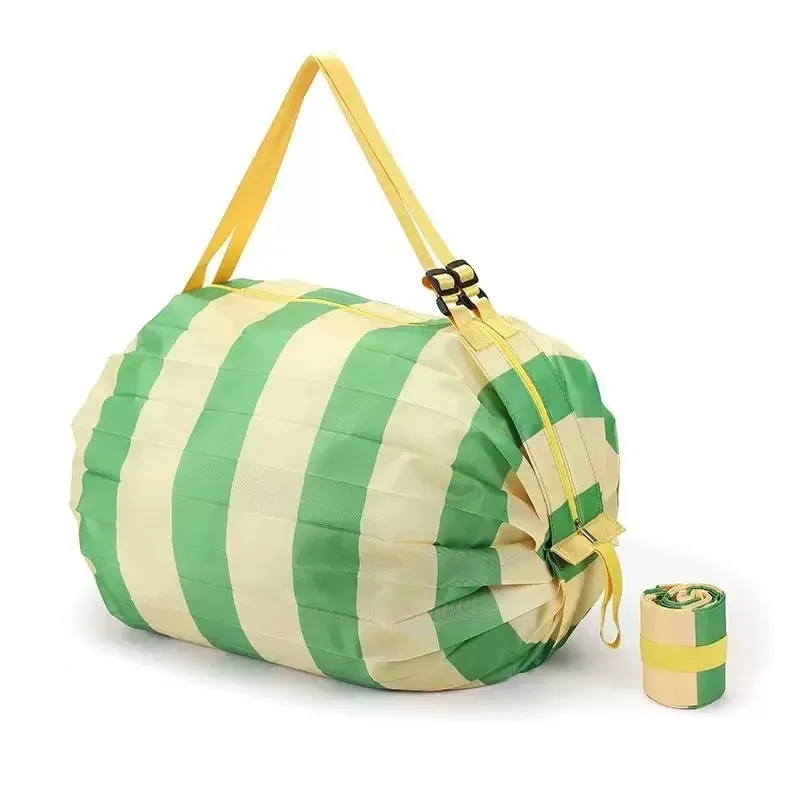 New green and yellow vertical striped folding accordion bag 50*35cm