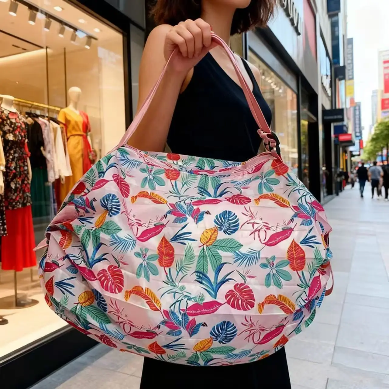 Bestselling digital print foundation leaf foldable accordion bag 50*35cm