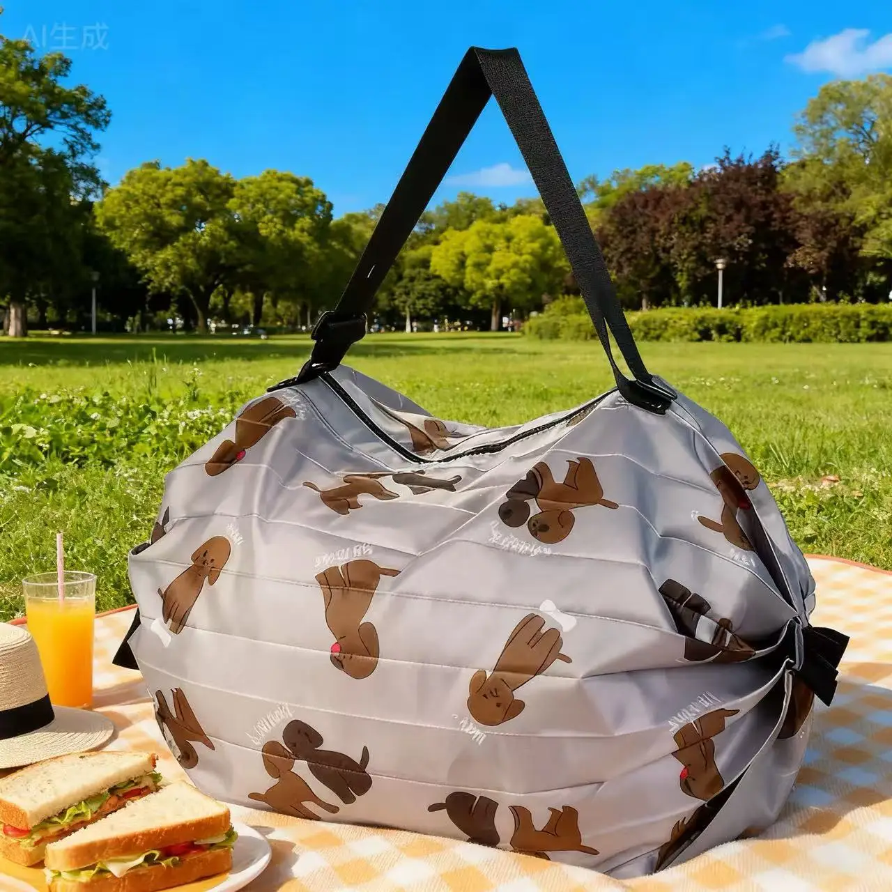 New coffee brown puppy foldable accordion bag 50*35cm