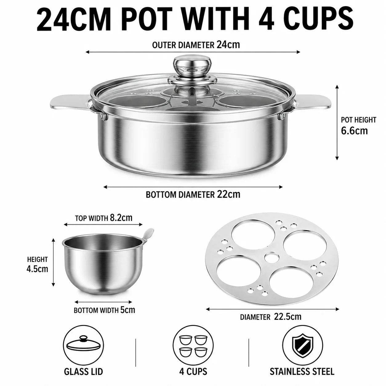 24cm Pot with 4 Cups